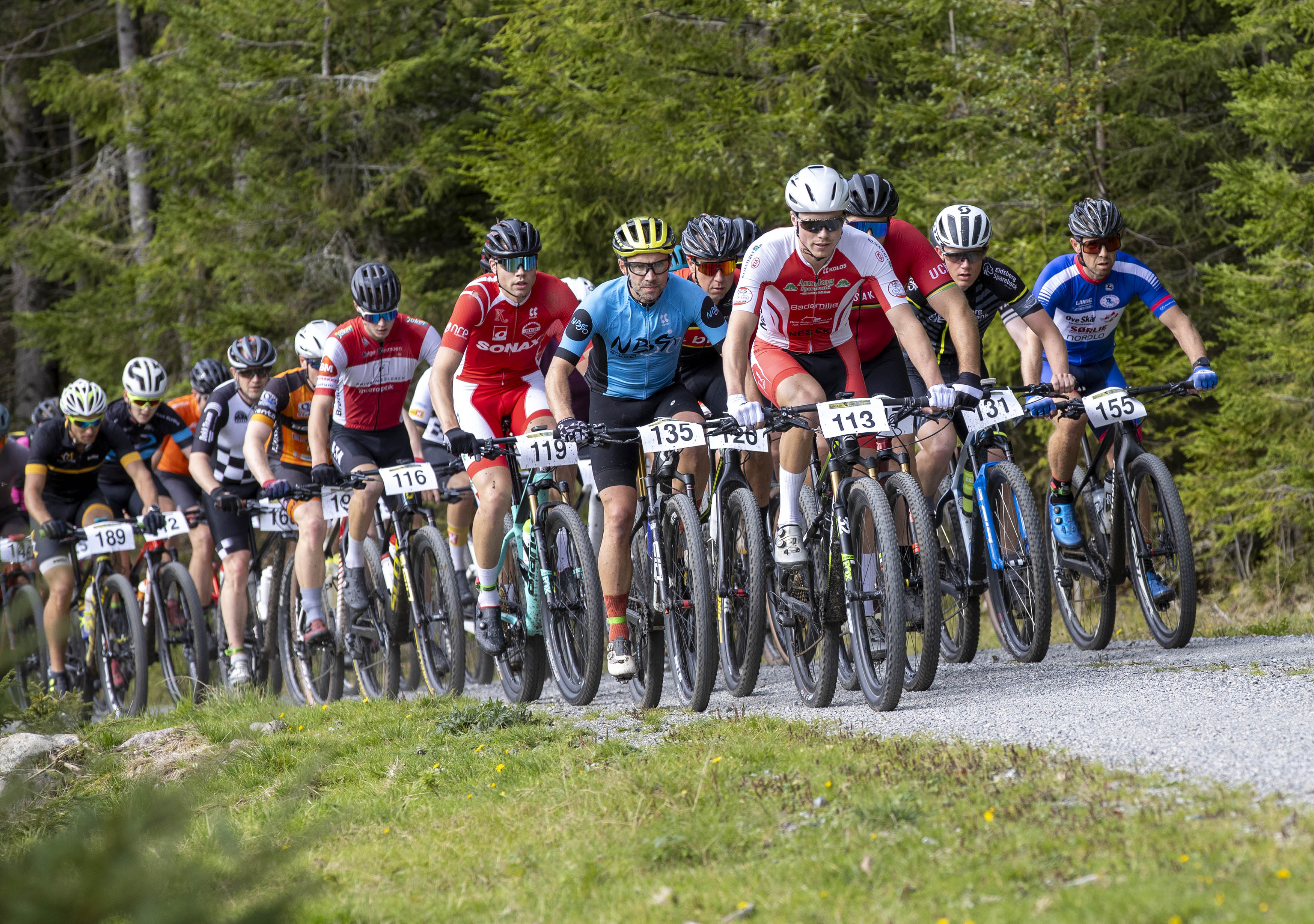 Vinner Jonas Amundsen (113) fra Nes SK leder an hovedfeltet på grusveien retning Nettsjøen