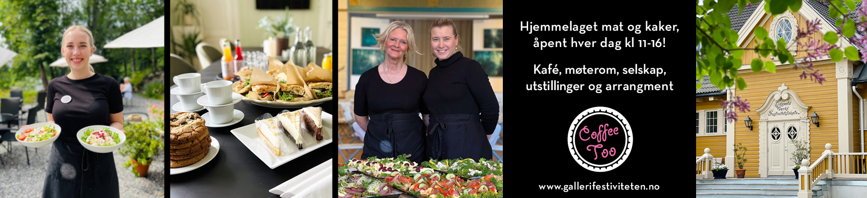 Coffee Too - Kaf&eacute;, møterom, selskap, utstillinger og arrangement. Hjemmelaget mat og kaker, åpent hver dag kl. 11-16